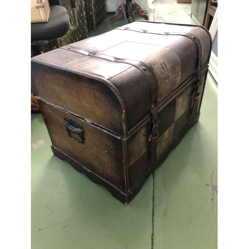 205 - Vintage Wooden Hardboard Trunk Covered with Leather (55 W. x 40 D. x 42cm H.)