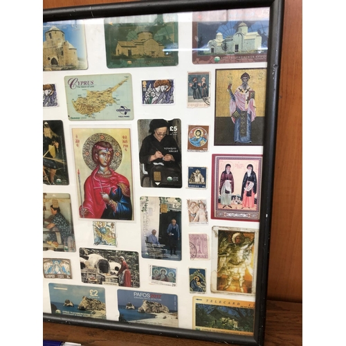 202 - Vintage Cyprus Cards, Stamps, Pictures and Other in Frame