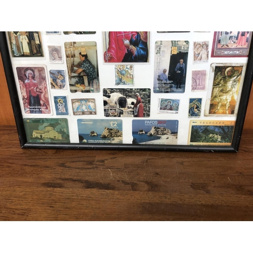202 - Vintage Cyprus Cards, Stamps, Pictures and Other in Frame