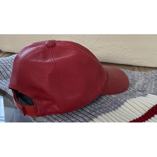 188 - Alexi Andriotti Real Leather Red Cap Together with Canada Grey Knitted Scarf