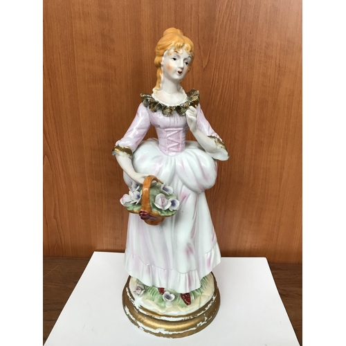 224 - Vintage Porcelain Figure of Lady Holding Basket of Flowers (35cm H.)