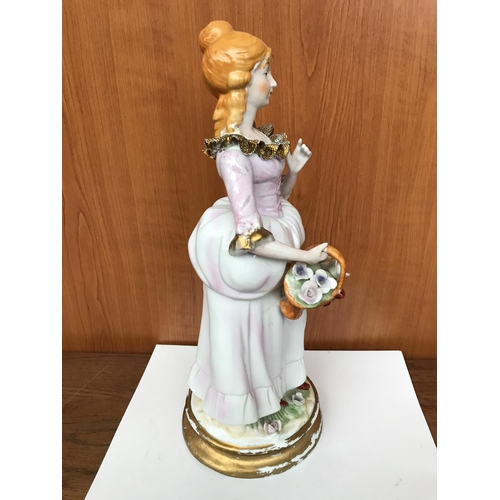 224 - Vintage Porcelain Figure of Lady Holding Basket of Flowers (35cm H.)