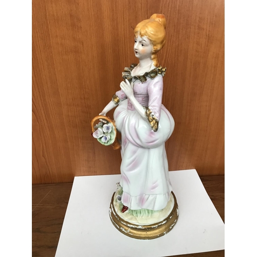 224 - Vintage Porcelain Figure of Lady Holding Basket of Flowers (35cm H.)