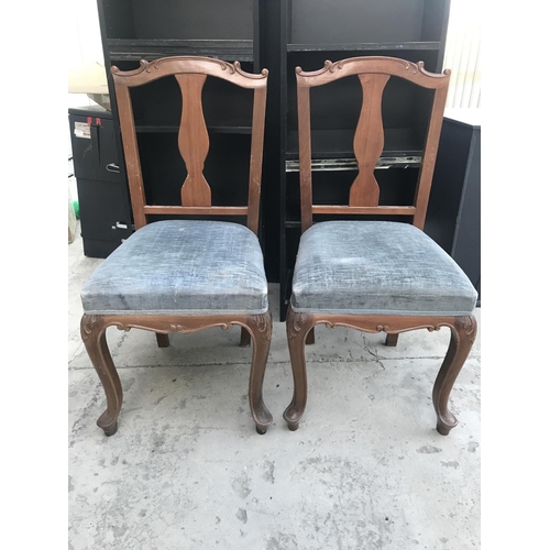 420 - x2 Vintage Wooden Upholstered Dining Chairs with Carvings