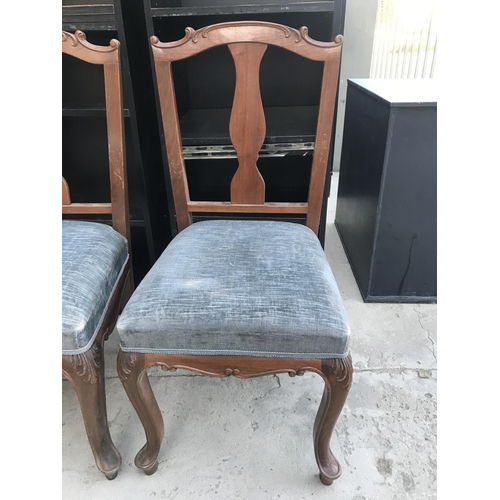 420 - x2 Vintage Wooden Upholstered Dining Chairs with Carvings