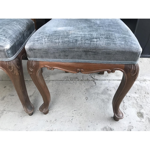 420 - x2 Vintage Wooden Upholstered Dining Chairs with Carvings