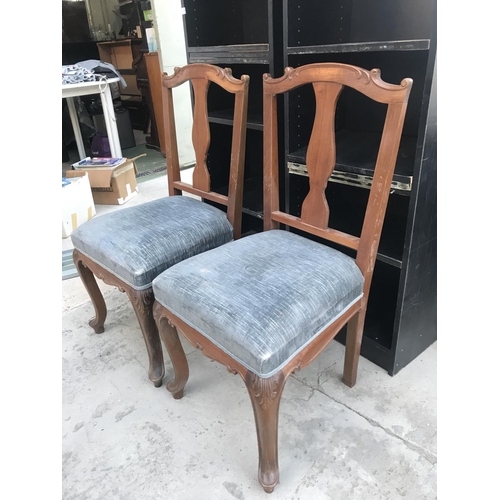 420 - x2 Vintage Wooden Upholstered Dining Chairs with Carvings