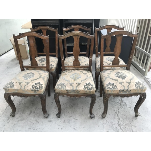 421 - x6 Vintage Wooden Upholstered Dining Chairs with Carvings (Need Attention)