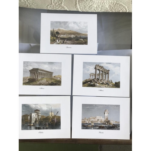 432 - x5 Vintage Coloured Greek Engravings Reprints of 1833