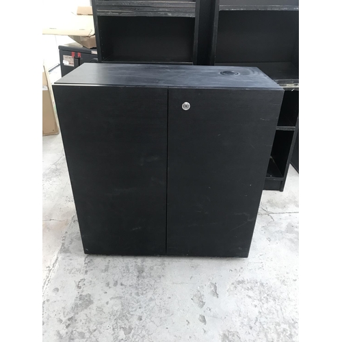 449 - Small Black Wooden Office Filing/Storage Cabinet (73 W. x 36 D. x 78cm H.)