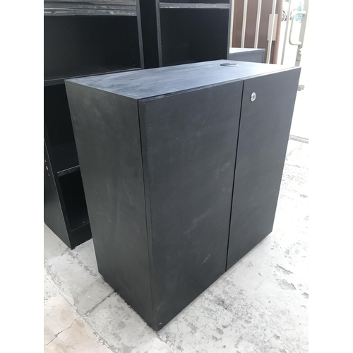 449 - Small Black Wooden Office Filing/Storage Cabinet (73 W. x 36 D. x 78cm H.)