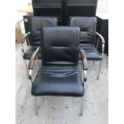 451 - x3 Black Metal and Leather Office Chairs