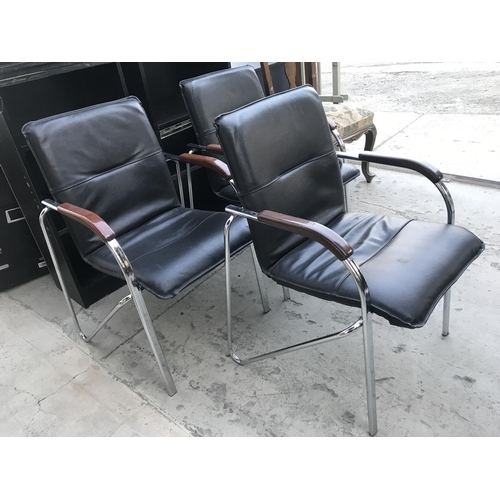 451 - x3 Black Metal and Leather Office Chairs