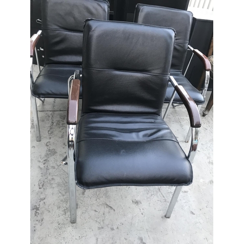 451 - x3 Black Metal and Leather Office Chairs