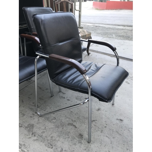 451 - x3 Black Metal and Leather Office Chairs