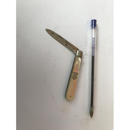 441 - Antique Handmade Sterling Silver Small Pocket Knife with Mother of Pearls Handle
