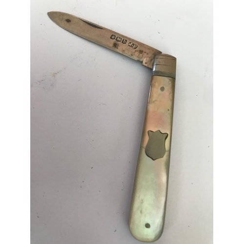 441 - Antique Handmade Sterling Silver Small Pocket Knife with Mother of Pearls Handle