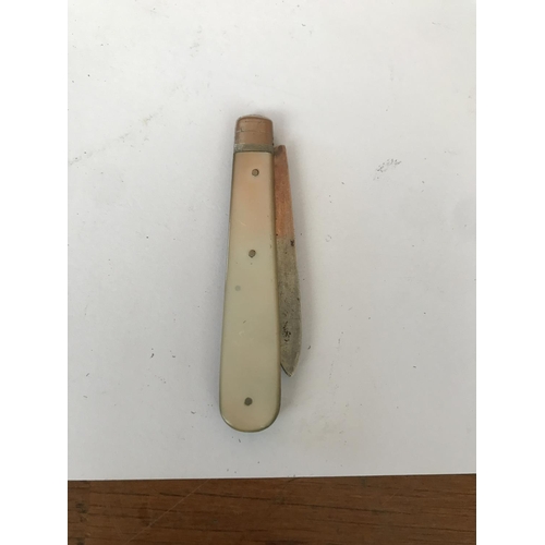 441 - Antique Handmade Sterling Silver Small Pocket Knife with Mother of Pearls Handle