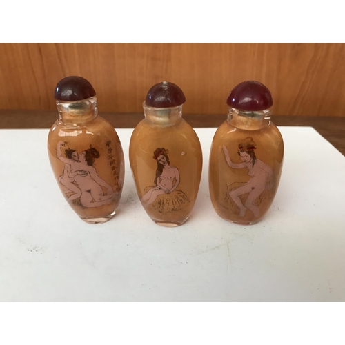 467 - Collection of 3 Chinese Erotic Glass Snuff Bottles