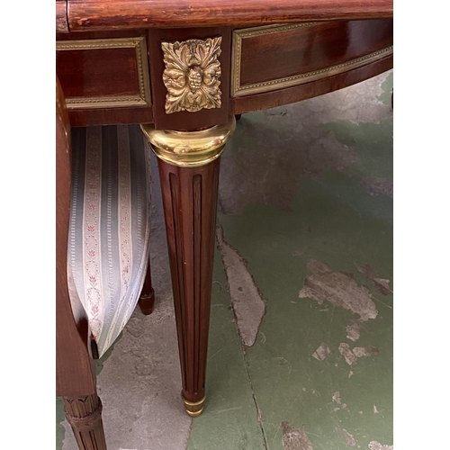 423 - Very Large x2 Extendable Dining Table with Brass Details and 12 Upholstered Matching Chairs (220/320... 