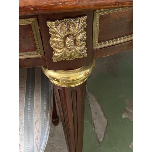 423 - Very Large x2 Extendable Dining Table with Brass Details and 12 Upholstered Matching Chairs (220/320... 