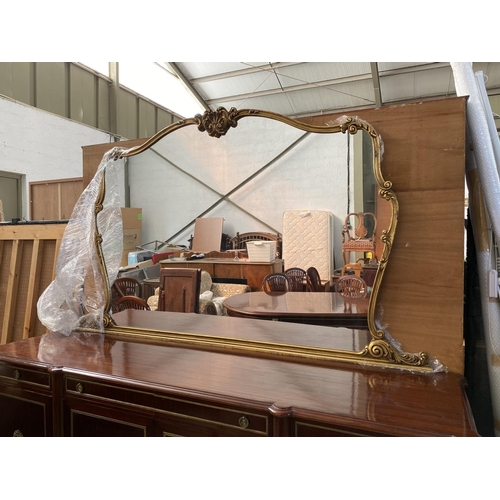 424 - Very Large Vintage Buffet Unit/Dressing Table with Brass Details and Large Mirror in Gold Colour Gil... 