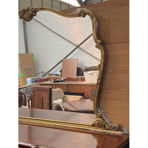 424 - Very Large Vintage Buffet Unit/Dressing Table with Brass Details and Large Mirror in Gold Colour Gil... 