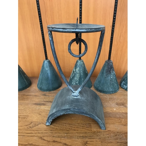 443 - Set of 6 Wood & Metal Candle Sticks (61cm Highest)