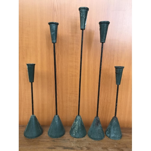 443 - Set of 6 Wood & Metal Candle Sticks (61cm Highest)