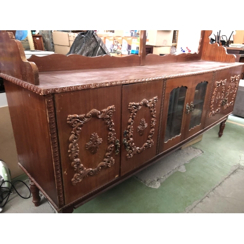 448 - Large Wooden Vintage Dressing Cabinet/Buffet Unit with Carvings (Top May Need Attention - 222 W. x 5... 