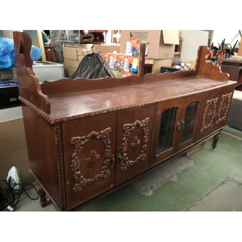 448 - Large Wooden Vintage Dressing Cabinet/Buffet Unit with Carvings (Top May Need Attention - 222 W. x 5... 