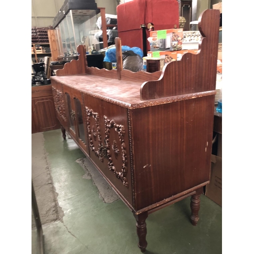 448 - Large Wooden Vintage Dressing Cabinet/Buffet Unit with Carvings (Top May Need Attention - 222 W. x 5... 