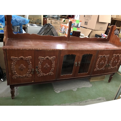 448 - Large Wooden Vintage Dressing Cabinet/Buffet Unit with Carvings (Top May Need Attention - 222 W. x 5... 