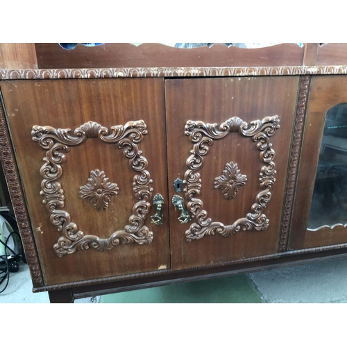 448 - Large Wooden Vintage Dressing Cabinet/Buffet Unit with Carvings (Top May Need Attention - 222 W. x 5... 