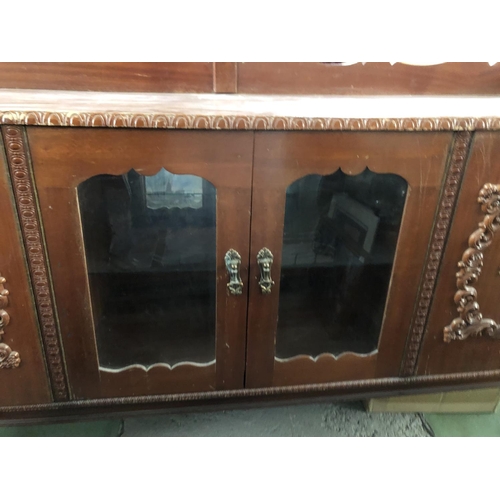 448 - Large Wooden Vintage Dressing Cabinet/Buffet Unit with Carvings (Top May Need Attention - 222 W. x 5... 