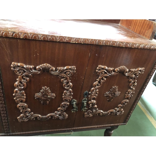 448 - Large Wooden Vintage Dressing Cabinet/Buffet Unit with Carvings (Top May Need Attention - 222 W. x 5... 