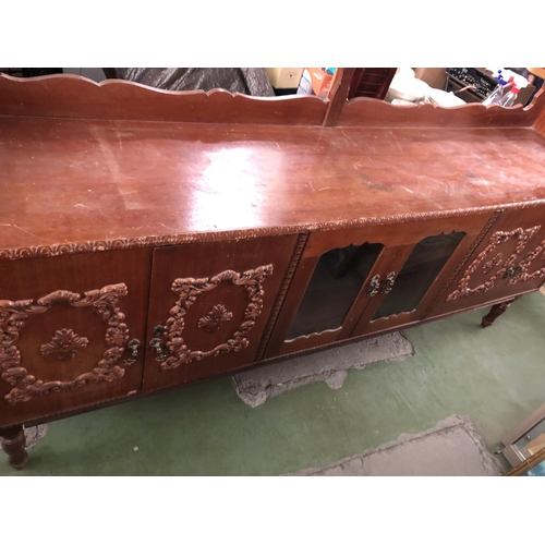 448 - Large Wooden Vintage Dressing Cabinet/Buffet Unit with Carvings (Top May Need Attention - 222 W. x 5... 