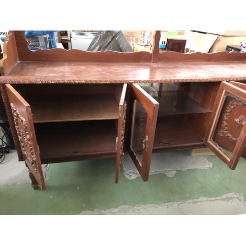 448 - Large Wooden Vintage Dressing Cabinet/Buffet Unit with Carvings (Top May Need Attention - 222 W. x 5... 