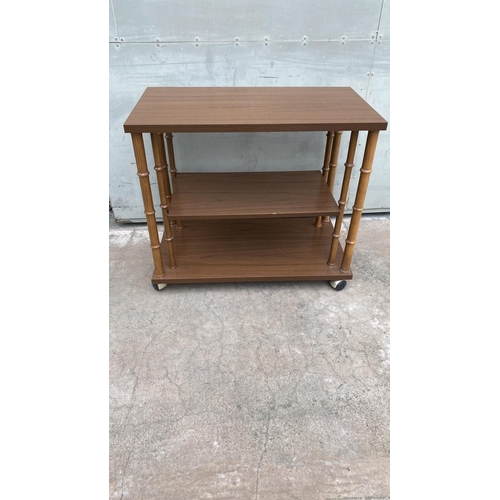 542 - Retro Wooden 3-Tier Rolling Table/Trolley