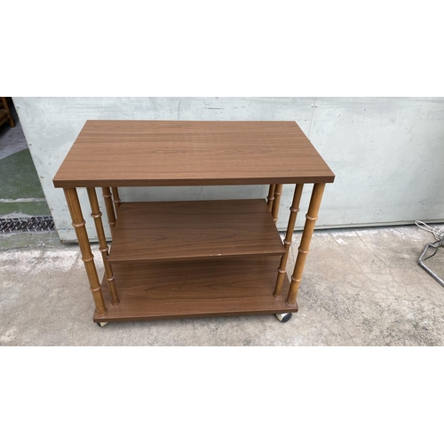 542 - Retro Wooden 3-Tier Rolling Table/Trolley