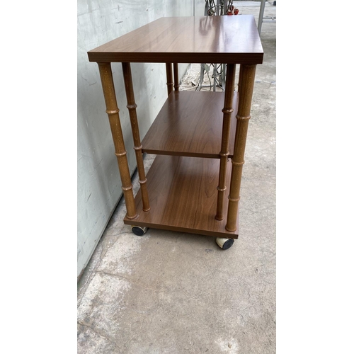 542 - Retro Wooden 3-Tier Rolling Table/Trolley