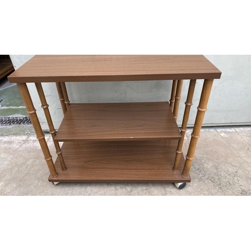 542 - Retro Wooden 3-Tier Rolling Table/Trolley