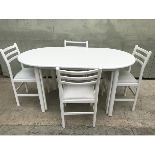 563 - White Oval Wooden Kitchen Table with 4 Matching Chairs Upholstered in Leather