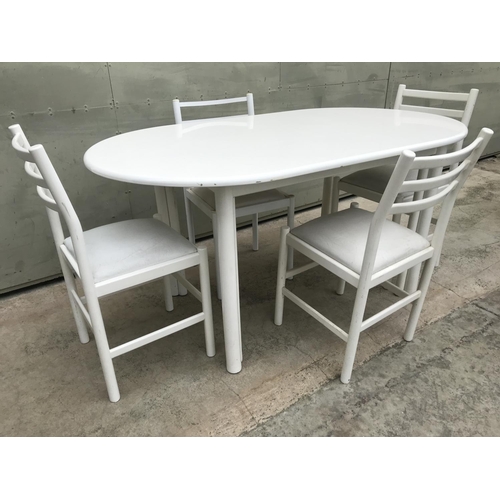 563 - White Oval Wooden Kitchen Table with 4 Matching Chairs Upholstered in Leather