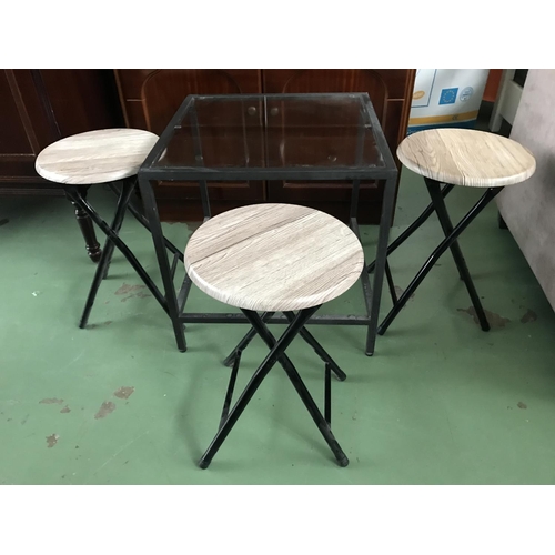 565 - x3 Small Circular Folding Side Tables Together with Glass Top Metal Side Table