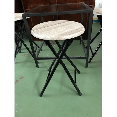 565 - x3 Small Circular Folding Side Tables Together with Glass Top Metal Side Table