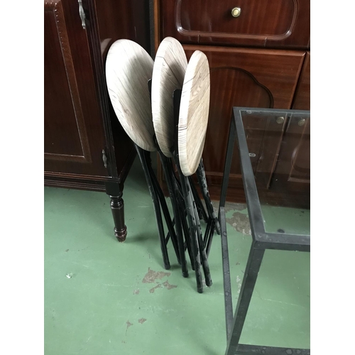 565 - x3 Small Circular Folding Side Tables Together with Glass Top Metal Side Table