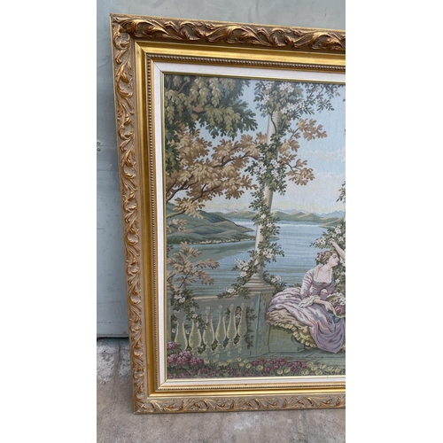 574 - Vintage Huge French Tapestry in Gilt Frame (197 x 117cm)
