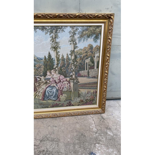 574 - Vintage Huge French Tapestry in Gilt Frame (197 x 117cm)