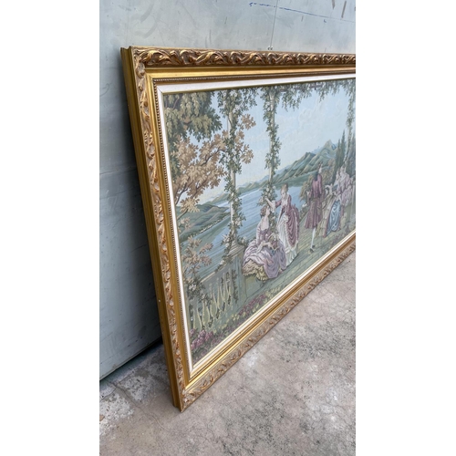 574 - Vintage Huge French Tapestry in Gilt Frame (197 x 117cm)